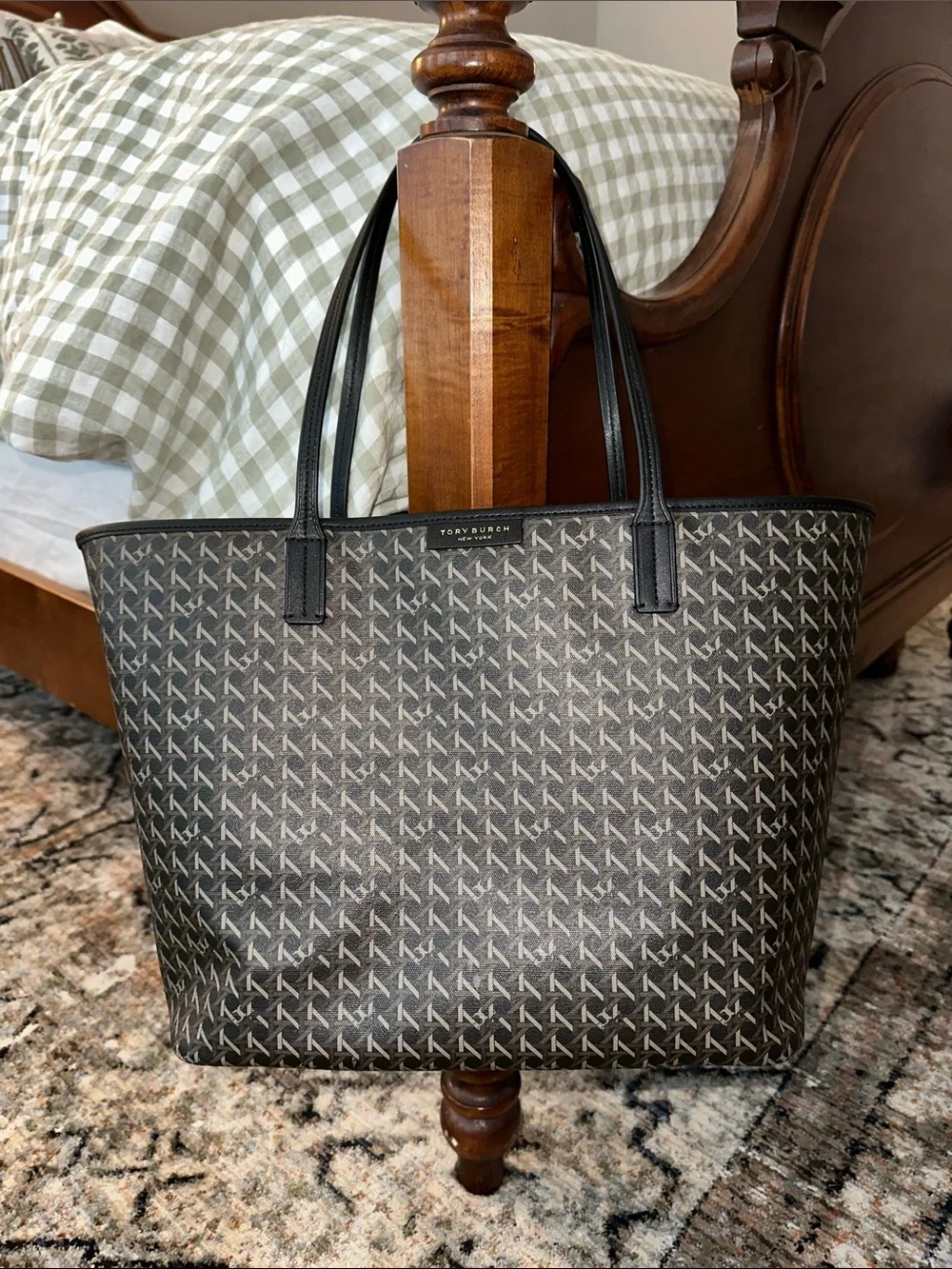Tory Burch Black Logo-Print Reversible Tote